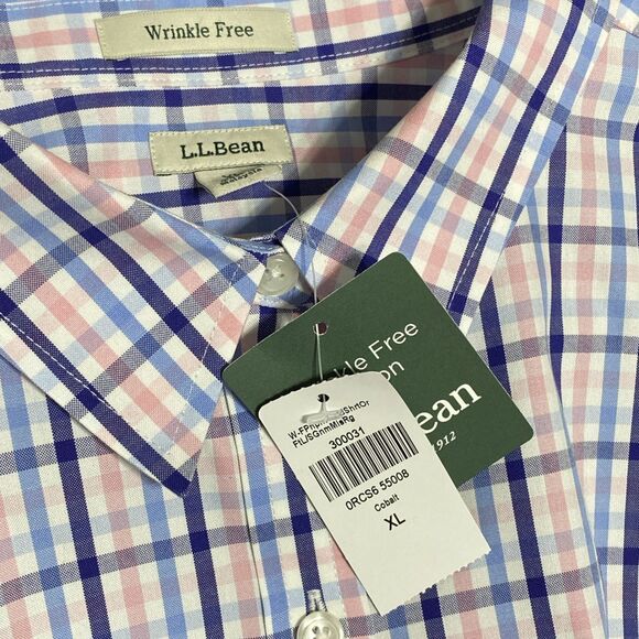 L.L. Bean Dress Shirt Men's XL Blue White Pink Plaid Pinpoint Oxford 100% Cotton - Picture 11 of 12